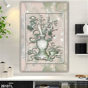 Tranh bình hoa Sen điêu khắc giả ngọc