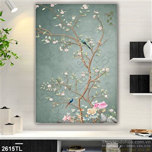 Tranh hoa đào và chim én trang trí tường đẹp nhất