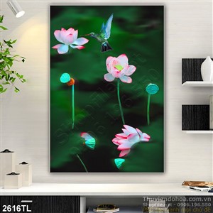 Tranh hoa Sen nghệ thuật trang trí phòng ngủ