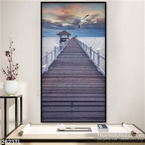 Tranh cây cầu ra sông nghệ thuật