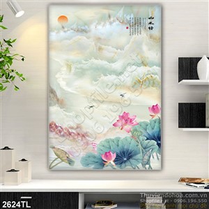 Tranh thư pháp giả ngọc hoa Sen trang trí phòng khách