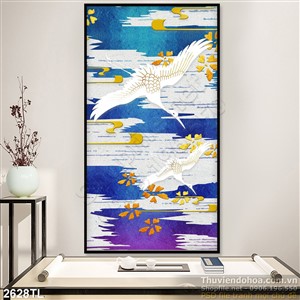 Tranh sơn dầu chim Hạc trang trí nội thất đẹp