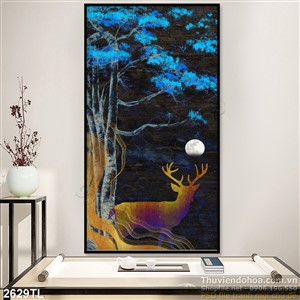 Tranh sơn dầu hươu và ánh trăng nghệ thuật