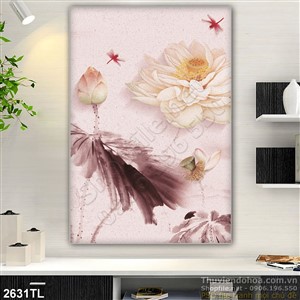 Tranh hoa Sen thư pháp treo tường đẹp