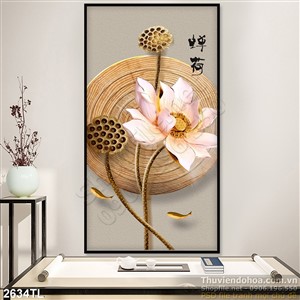 Tranh thư pháp hoa Sen cá chép