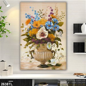 Tranh sơn dầu bình hoa Châu Âu đẹp