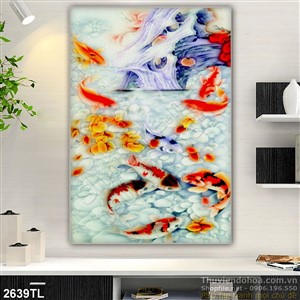 Tranh phong thủy cửu ngư trang trí phòng khách