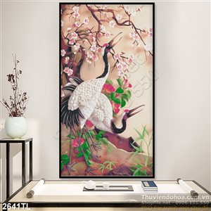 Tranh phong thủy chim Hạc trang trí phòng khách