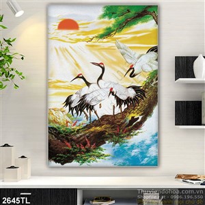 Tranh sơn dầu chim Hạc phong thủy treo tường