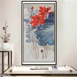 Tranh thư pháp hoa Sen cá chép