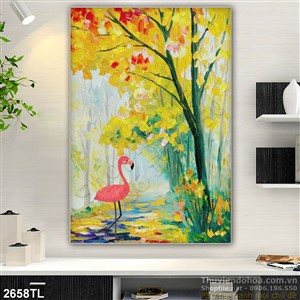 Tranh sơn dầu chim hạc à mùa thu