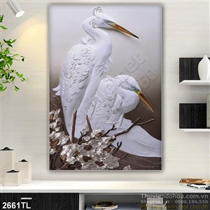 Tranh điêu khắc chim Hạc nghệ thuật trang trí tường hiện đại