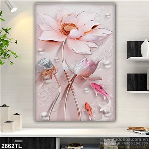 Tranh lụa hoa Sen cá Koi trang trí phòng ngủ