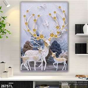 Tranh điêu khắc đàn hươu trong rừng