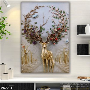 Tranh điêu khắc hươu bằng vàng trang trí tường