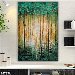 Tranh sơn dầu rừng cây trang trí tường đẹp