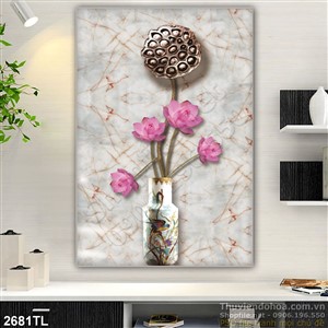 Tranh hoa Sen nền giả ngọc trang trí tường