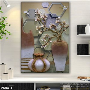 Tranh điêu khắc bình hoa trang trí phòng ngủ