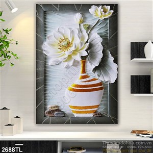 Tranh điêu khắc bình hoa Sen nghệ thuật đẹp