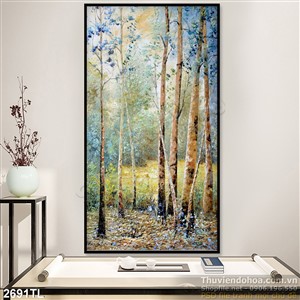 Tranh sơn dầu khu rừng trang trí treo tường