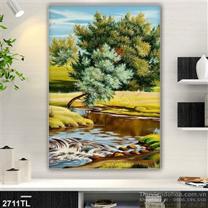 Tranh sơn dầu dòng sông treo tường