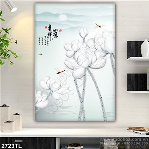 Tranh thư pháp hoa Sen nghệ thuật đẹp