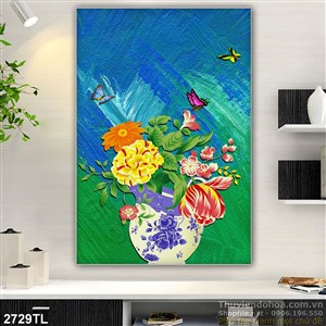 Tranh sơn dầu bình hoa trang trí phòng bếp