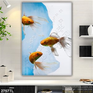 Tranh sơn dầu cá 4 đuôi trang trí tường
