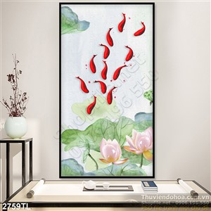 Tranh hoa Sen cá chép trang trí tường đẹp