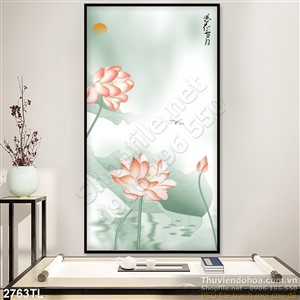 Tranh hoa Sen thư pháp phong thủy đẹp