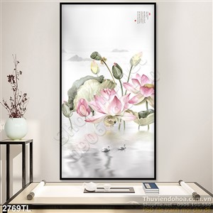 Tranh hoa Sen thư pháp in gạch đẹp