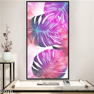 Tranh màu nước lá cây trang trí tường