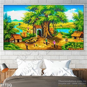 Trang làng quê Việt Nam cây đa đầu đình