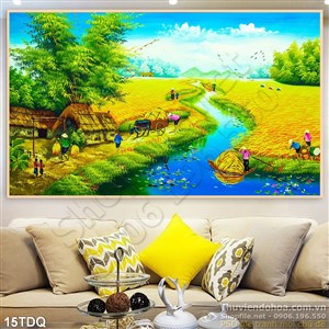 Trang làng quê Việt Nam cánh đồng lúa chín vàng