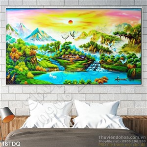 Trang làng quê Việt Nam sơn dầu thác nước