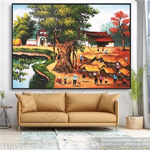 Trang làng quê Việt Nam sơn dầu treo tường