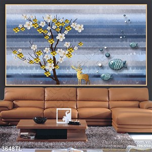 Tranh hoa Mai và hươu trang trí tường đẹp nhất