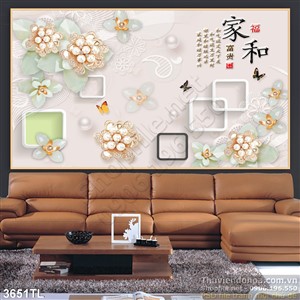 Tranh 3D hoa trang sức vàng trang trí tường phòng khách