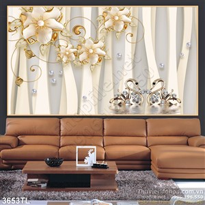 Tranh lụa 3D chim thiên nga đẹp nhất