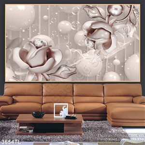 Tranh lụa 3D và hoa hồng bạc trang trí phòng ngủ đẹp