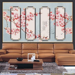 Tranh thư pháp hoa đào đẹp nhất