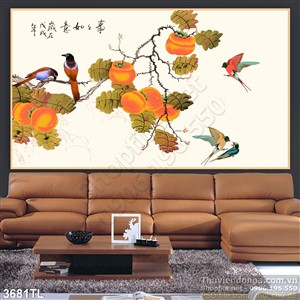 Tranh thư pháp chim Sẻ trang trí tường đẹp