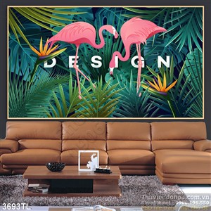 Tranh chim Hạc và lá trang trí tường đẹp