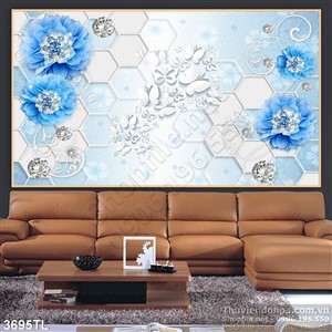 Tranh lụa 3D hoa trang trí phòng khách