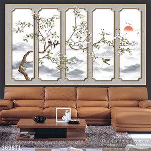 Tranh bình phong hoa mai trang trí phòng khách