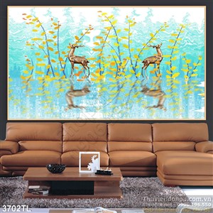 Tranh sơn dầu hươu decor mảng tường đẹp