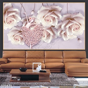Tranh 3D hoa hồng và vũ nữ trang trí tường đẹp