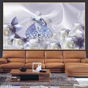 Tranh lụa 3D hoa hồng và nàng tiên trang trí phòng ngủ đẹp