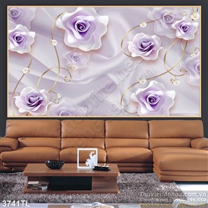 Tranh lụa 3D hoa hồng tím trang trí phòng ngủ đẹp