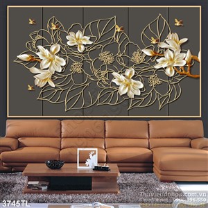 Tranh điêu khắc hoa bằng vàng decor tường đẹp